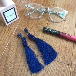 Royal blue beaded + tassel earrings